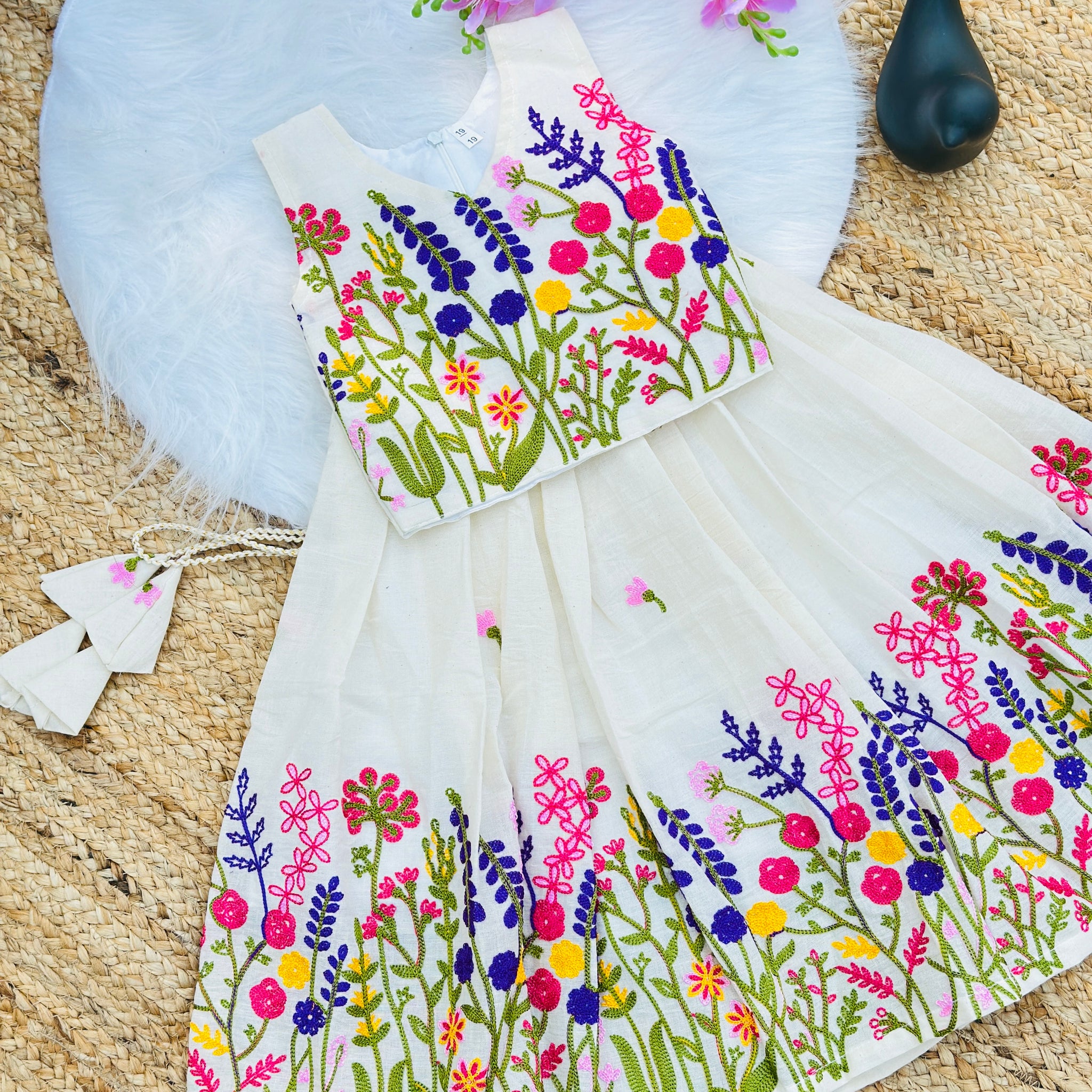Exquisite Embroidery Work on Khadi Cotton Fabric Kids Lahenga Choli