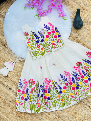 Exquisite Embroidery Work on Khadi Cotton Fabric Kids Lahenga Choli