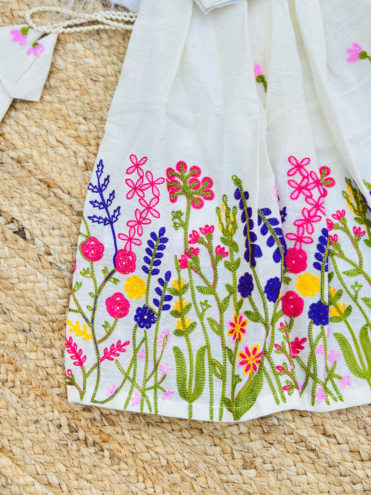 Exquisite Embroidery Work on Khadi Cotton Fabric Kids Lahenga Choli