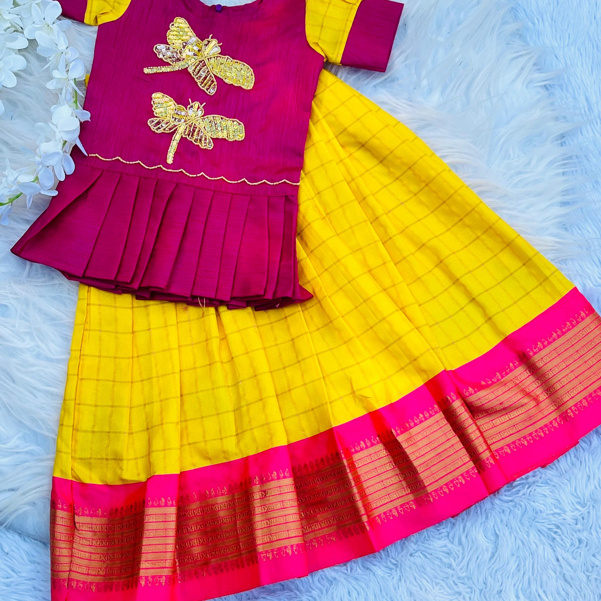 Pongal Special Handwork Silk Fabric Lahenga With Top