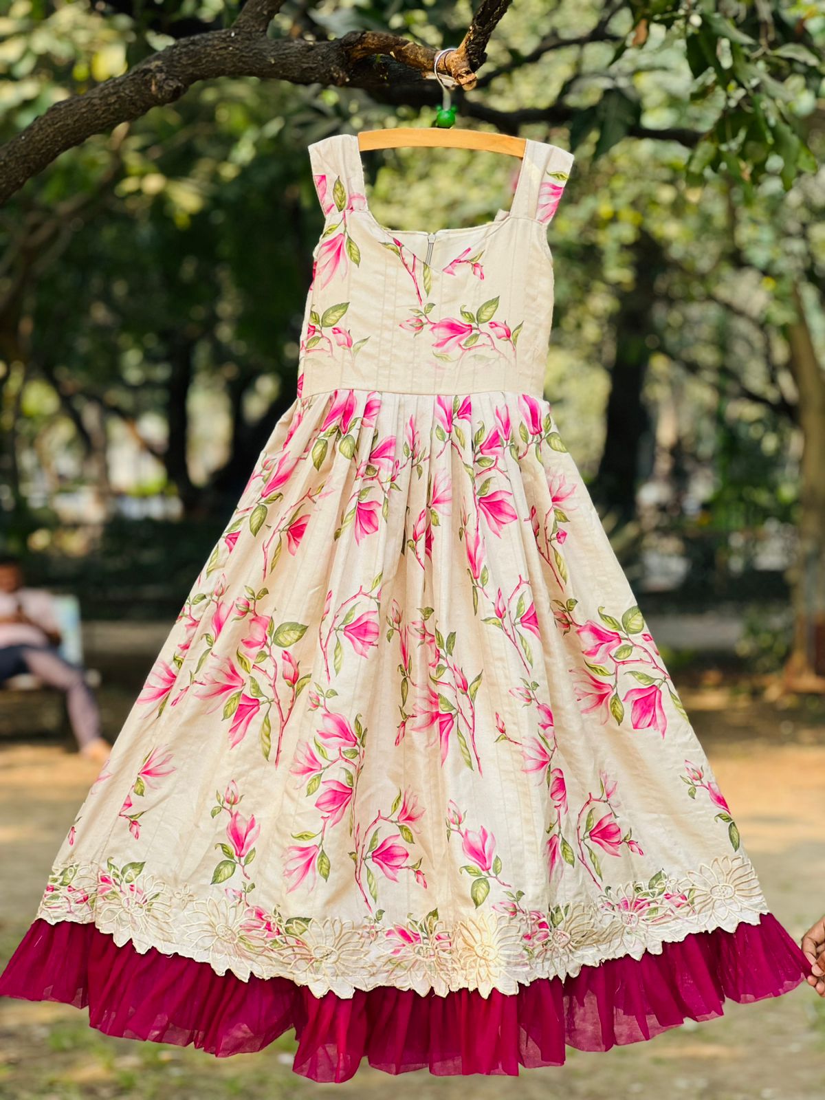 Stunning Pure Tussar Silk & Beautifully Flower Prints Kids Gown